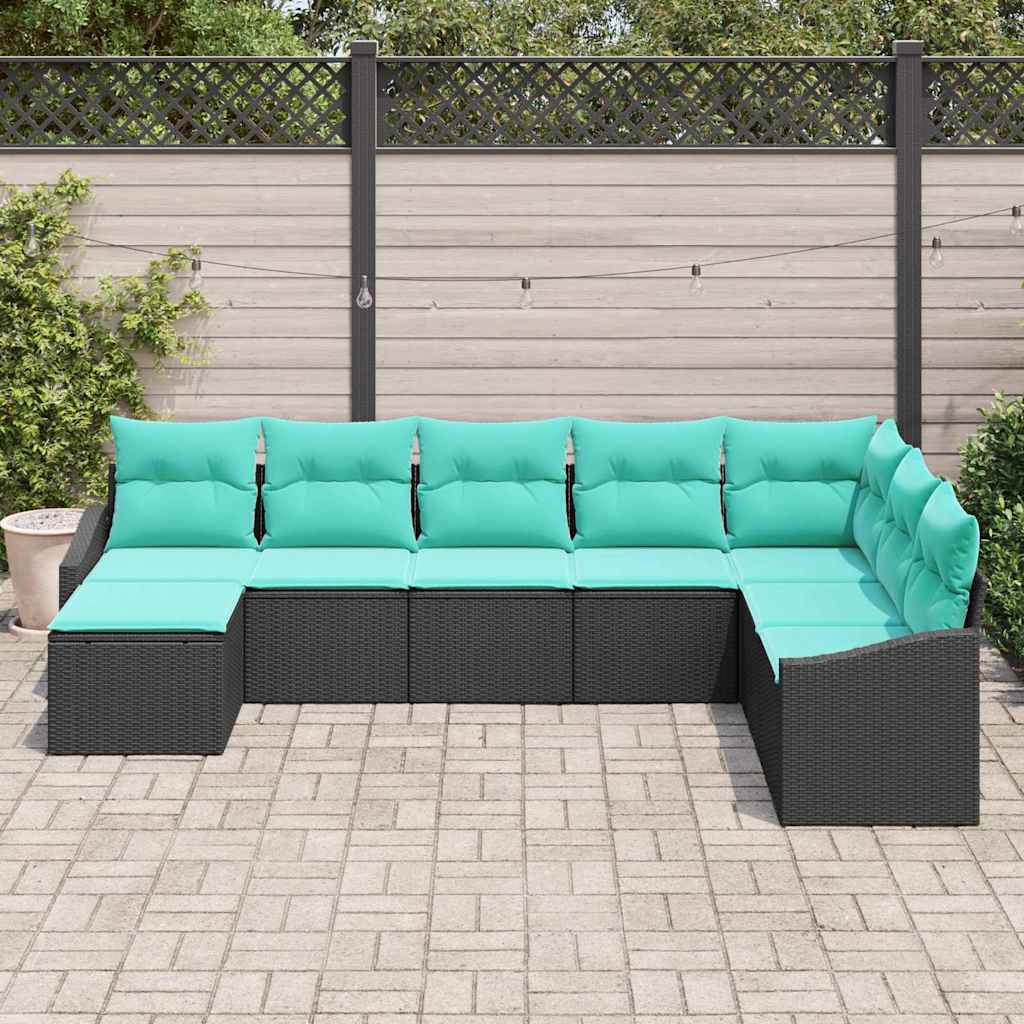 Kanapé Szett párnával 8 pcs Fekete polirattan