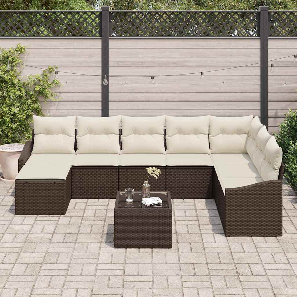 Kanapé Szett párnával 9 pcs Barna polirattan