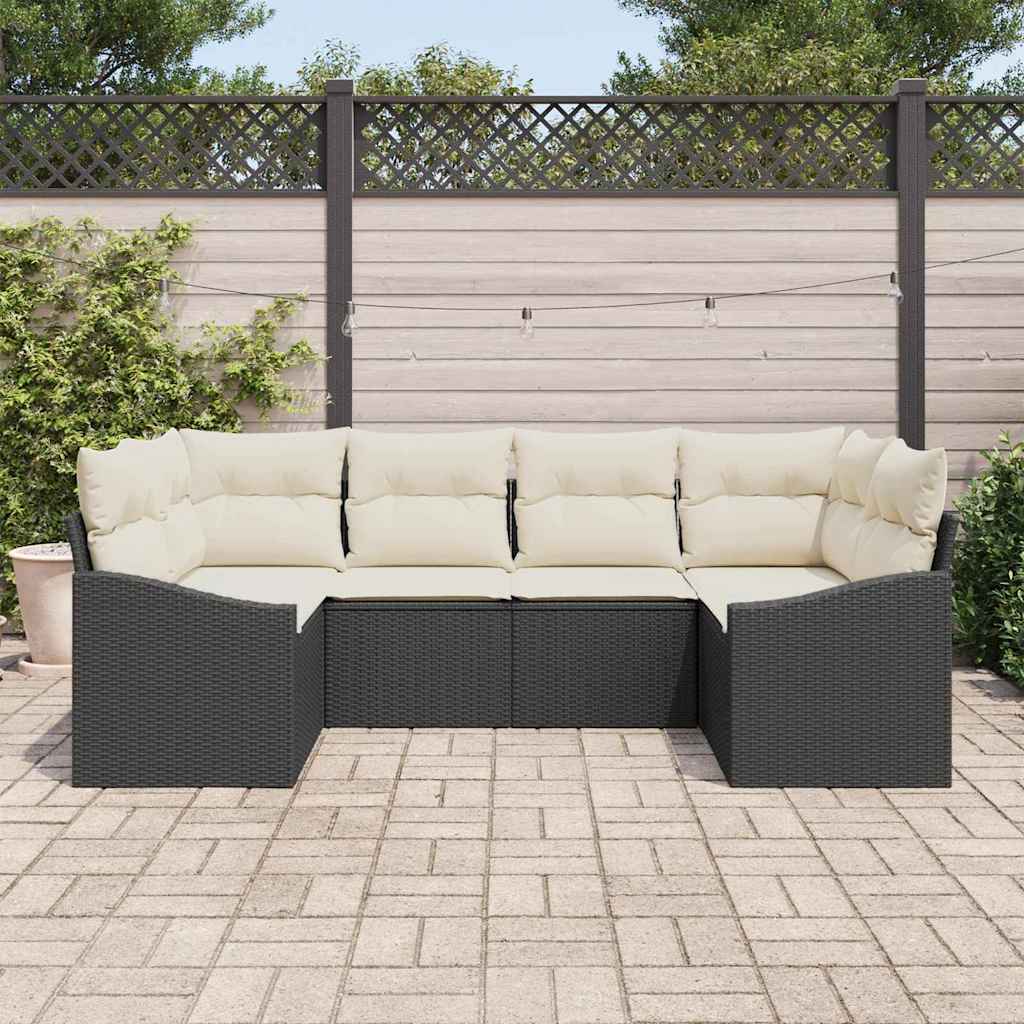 Kanapé Szett párnával 6 pcs Fekete polirattan
