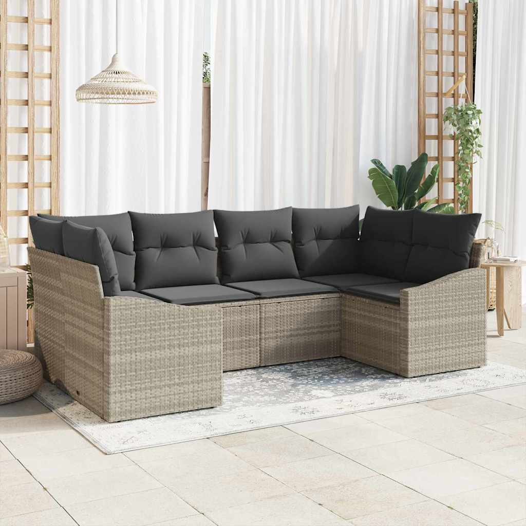 Kanapé Szett párnával 6 pcs Világosszürke polirattan
