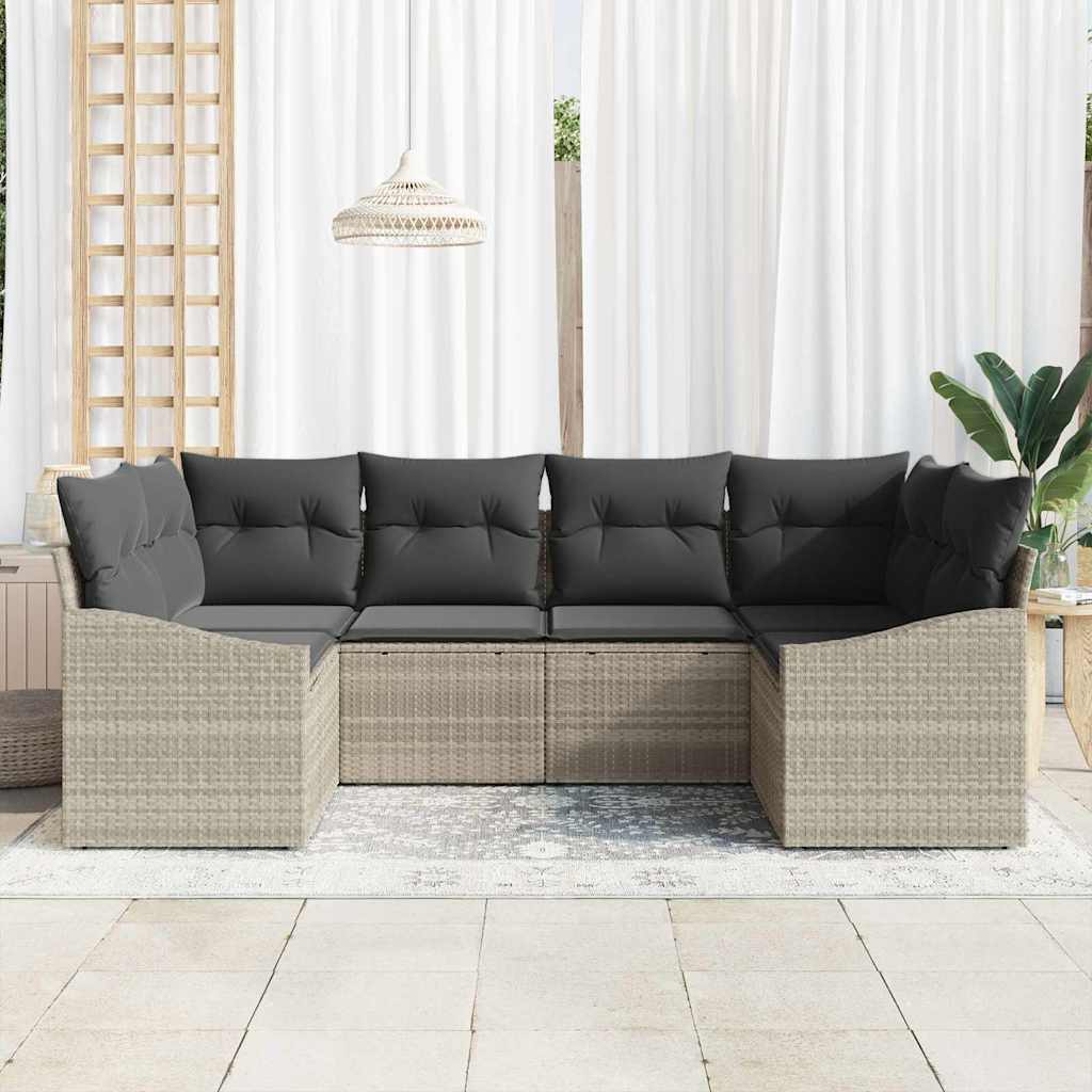 Kanapé Szett párnával 6 pcs Világosszürke polirattan