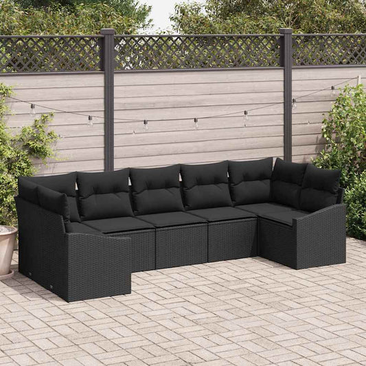 Kanapé Szett párnával 7 pcs Fekete polirattan