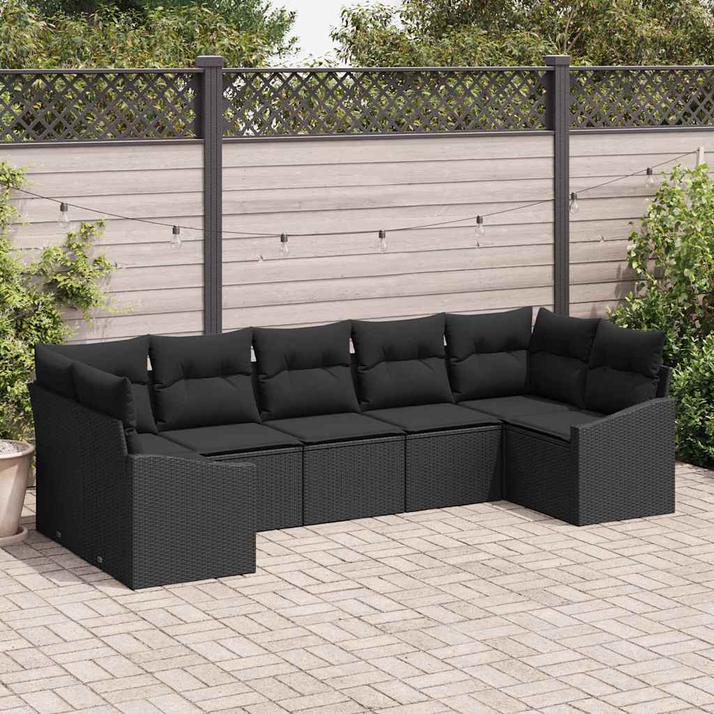 Kanapé Szett párnával 7 pcs Fekete polirattan