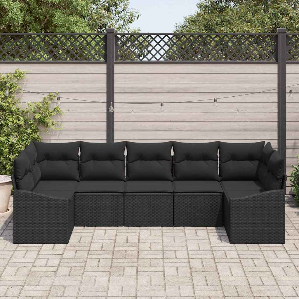 Kanapé Szett párnával 7 pcs Fekete polirattan