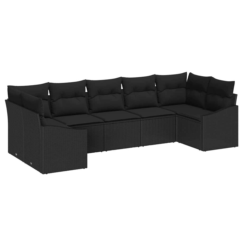 Kanapé Szett párnával 7 pcs Fekete polirattan