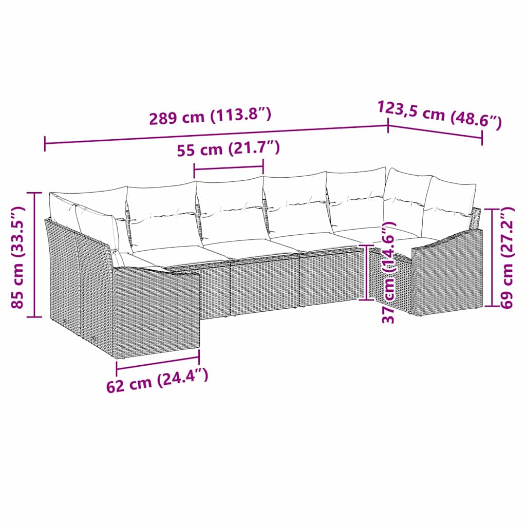 Kanapé Szett párnával 7 pcs Fekete polirattan