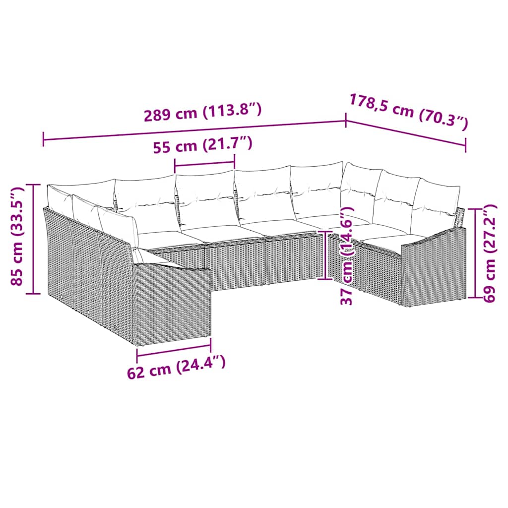 Kanapé Szett párnával 9 pcs Barna polirattan