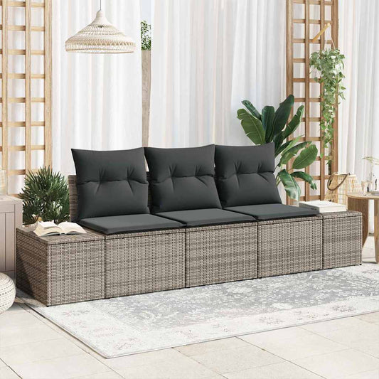 Kanapé Szett párnával 3 pcs Szürke polirattan
