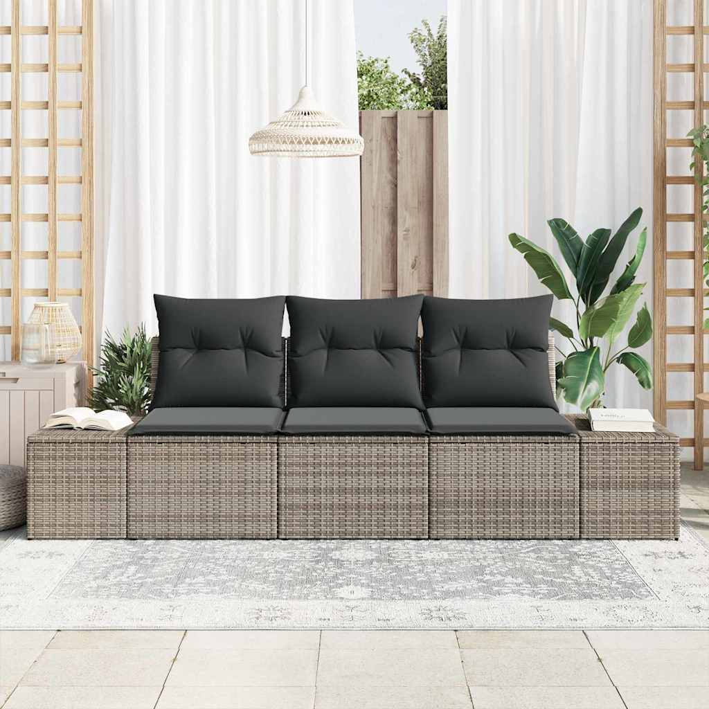 Kanapé Szett párnával 3 pcs Szürke polirattan