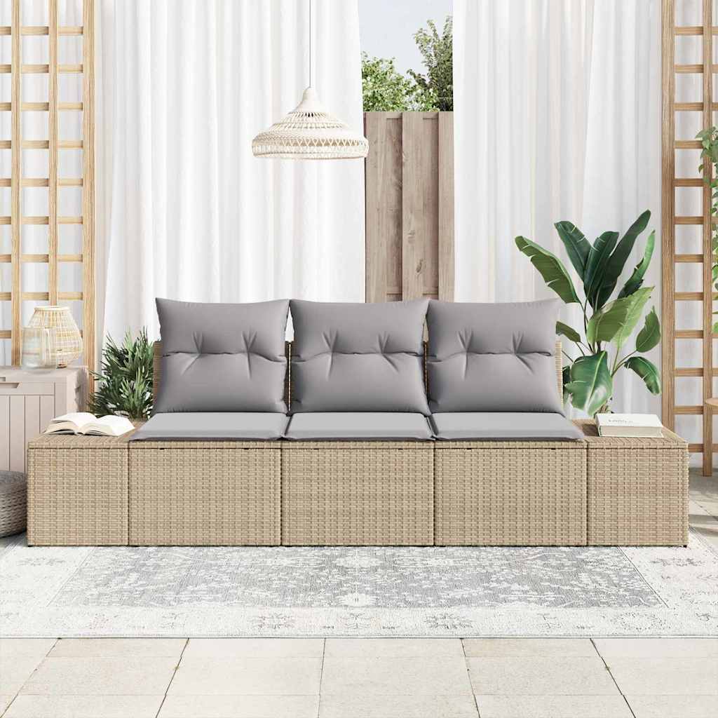 Kanapé Szett párnával 3 pcs Bézs polirattan