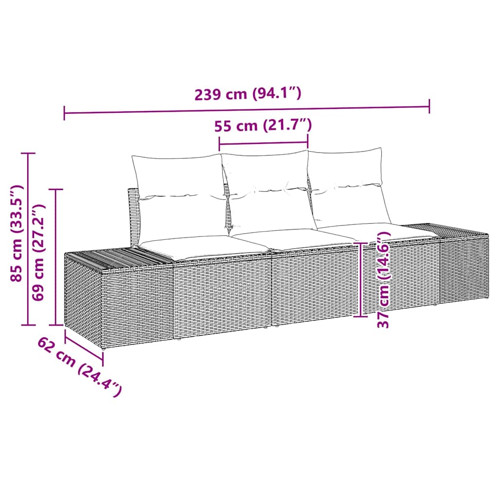 Kanapé Szett párnával 3 pcs Bézs polirattan