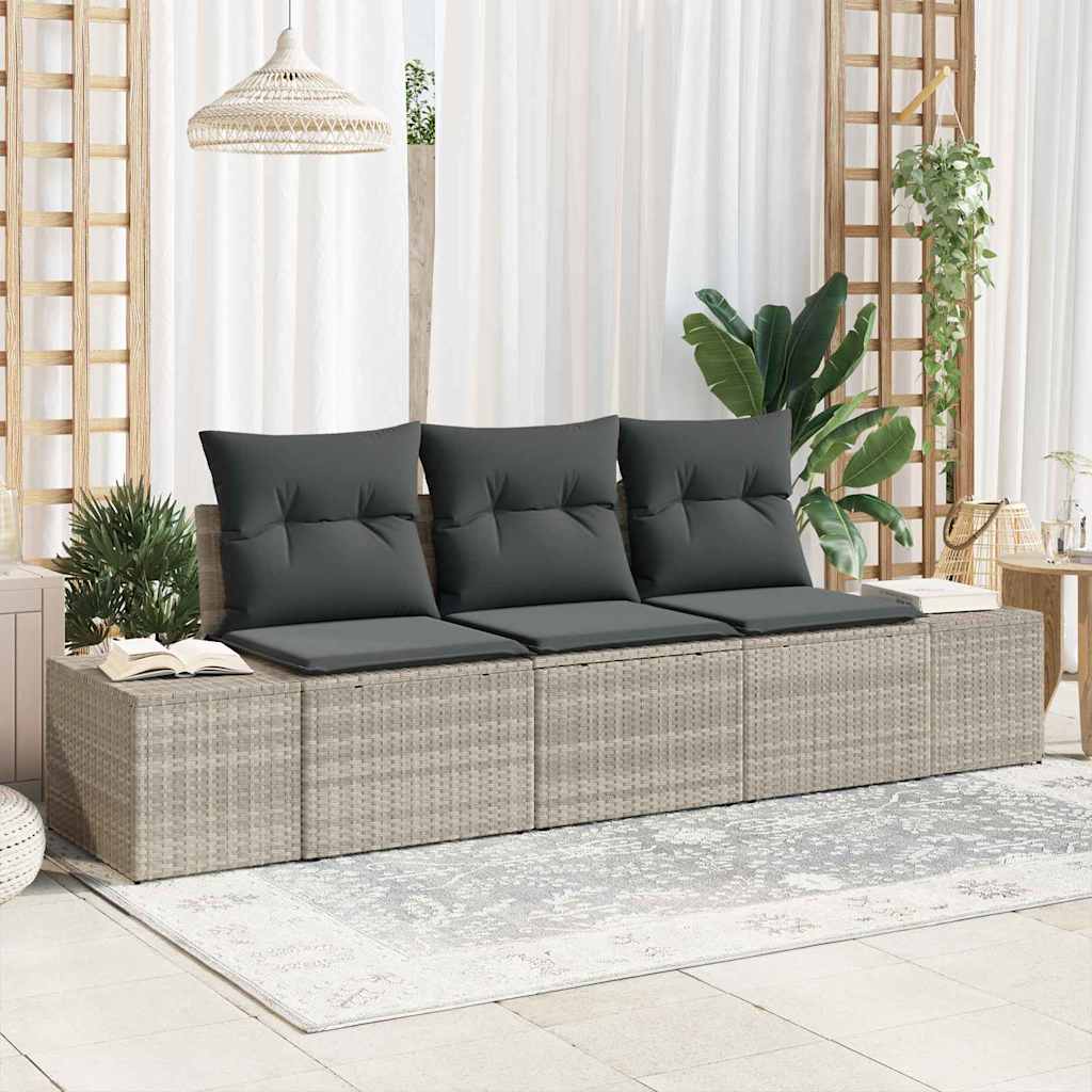 Kanapé Szett párnával 3 pcs Világosszürke polirattan
