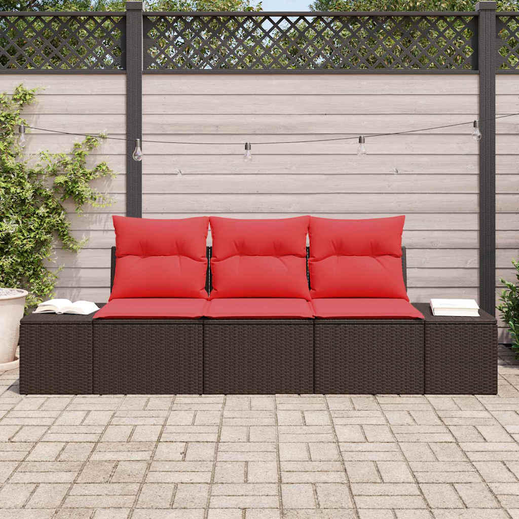Kanapé Szett párnával 3 pcs Barna polirattan