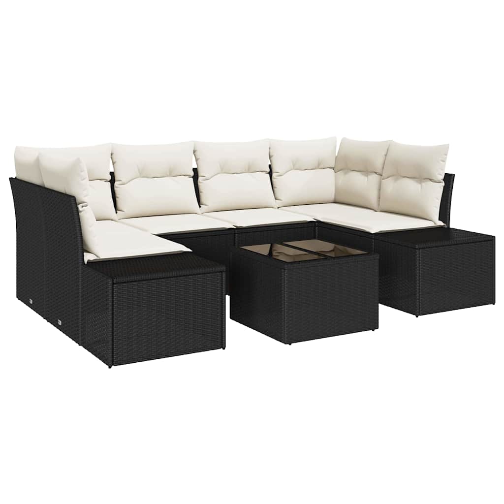 Kerti Kanapé Szett párnával 7 pcs Fekete polirattan