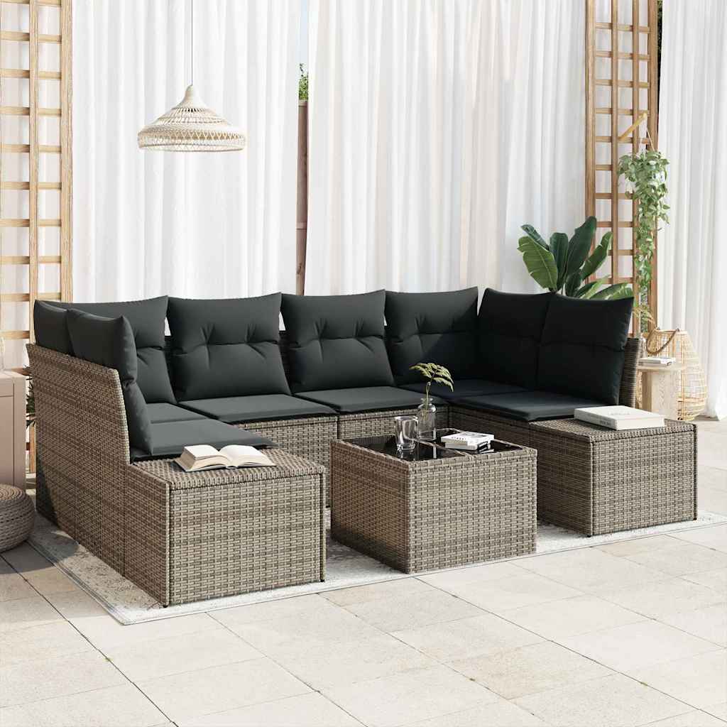 Kerti Kanapé Szett párnával 7 pcs Szürke polirattan