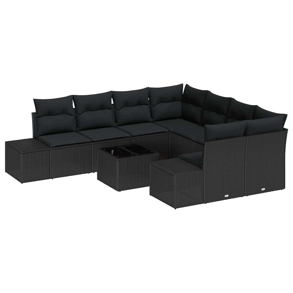 Kerti Kanapé Szett párnával 9 pcs Fekete polirattan