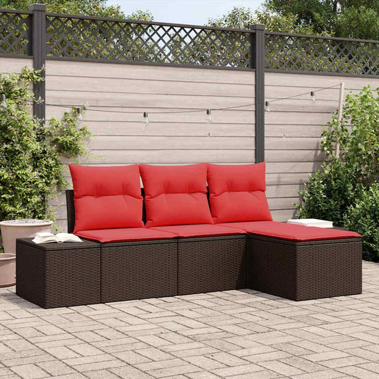 Kanapé Szett párnával 4 pcs Barna Poly Rattan