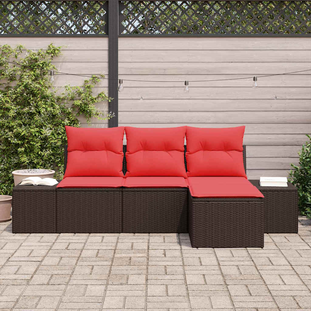 Kanapé Szett párnával 4 pcs Barna Poly Rattan