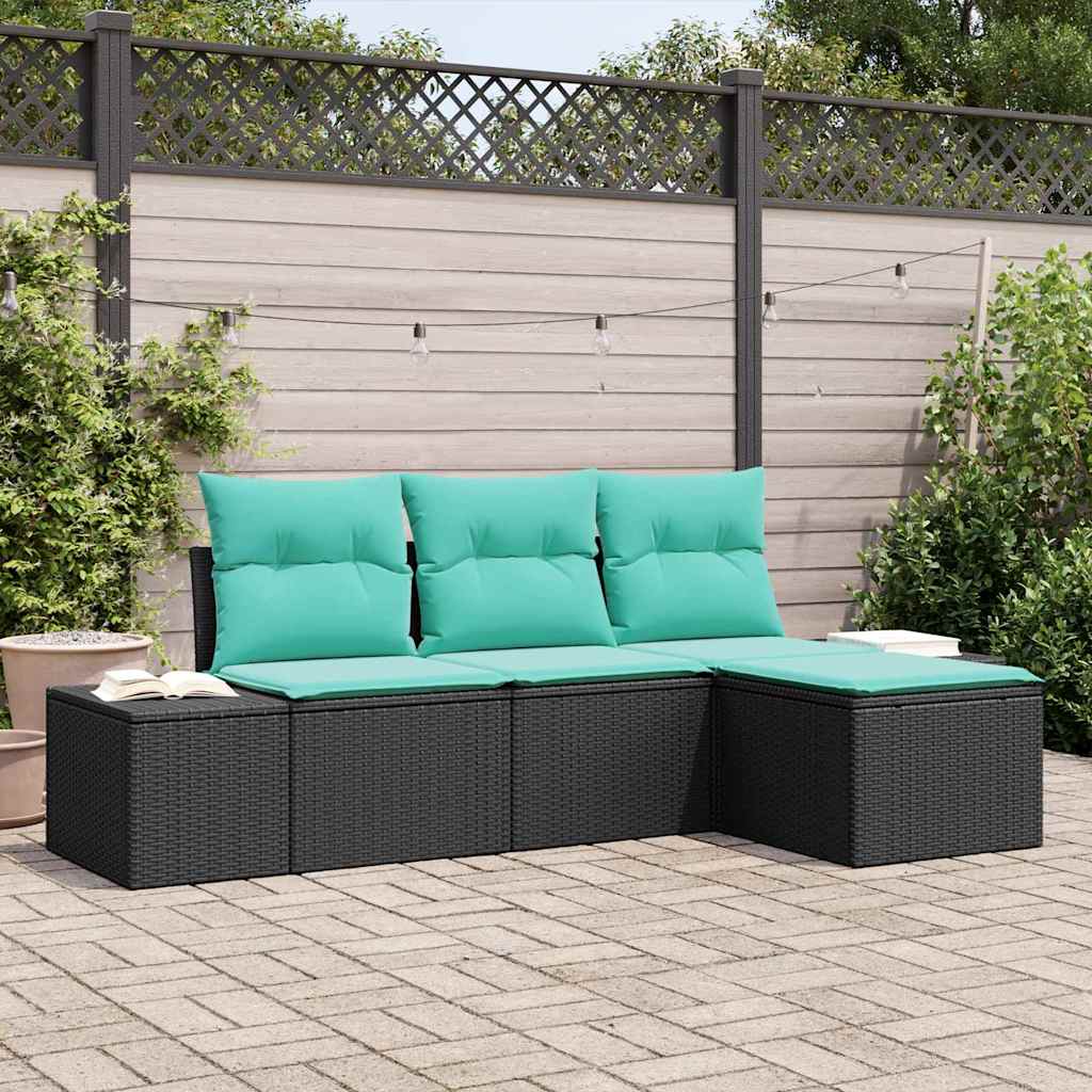 Kanapé Szett 4 db Fekete [Műanyag]: Poly Rattan
