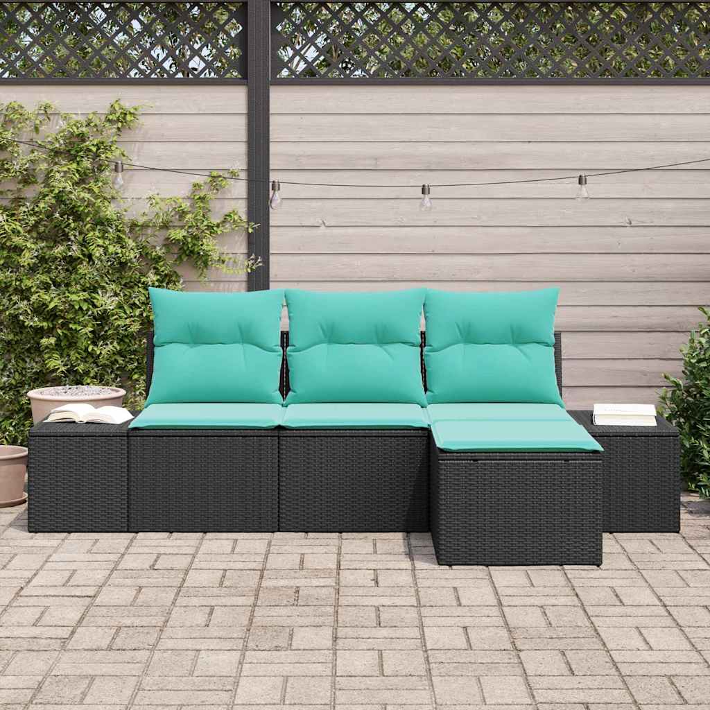 Kanapé Szett 4 db Fekete [Műanyag]: Poly Rattan