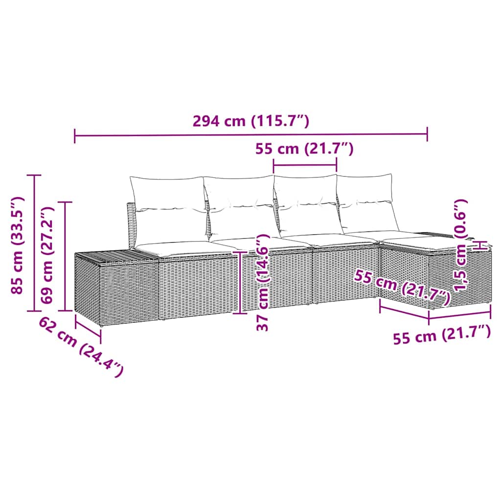 Kerti Kanapé Szett párnával 5 pcs Bézs polirattan