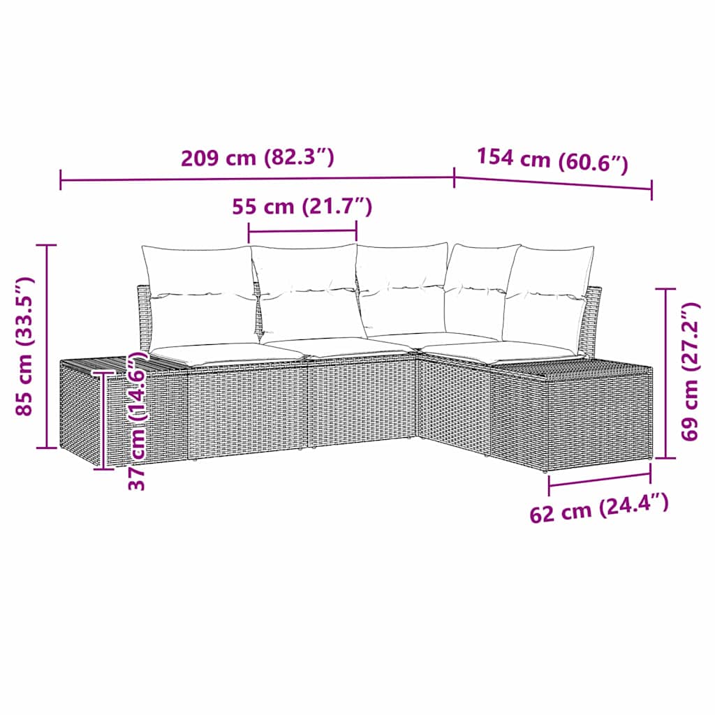 Kerti Kanapé Szett 4 pcs Világosszürke polirattan