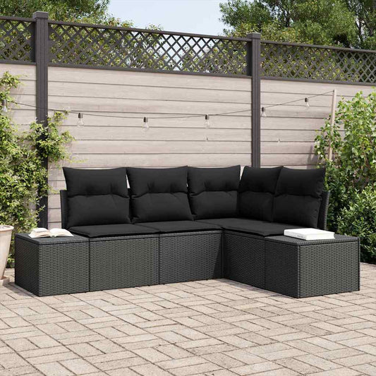 Kerti Kanapé Szett 4 pcs Fekete polirattan
