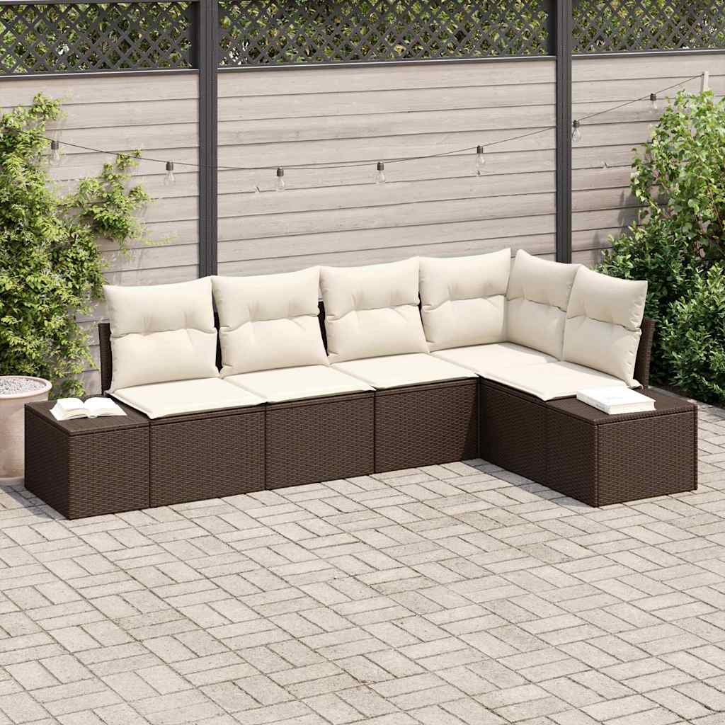 Kerti Kanapé Szett 5 pcs Barna polirattan