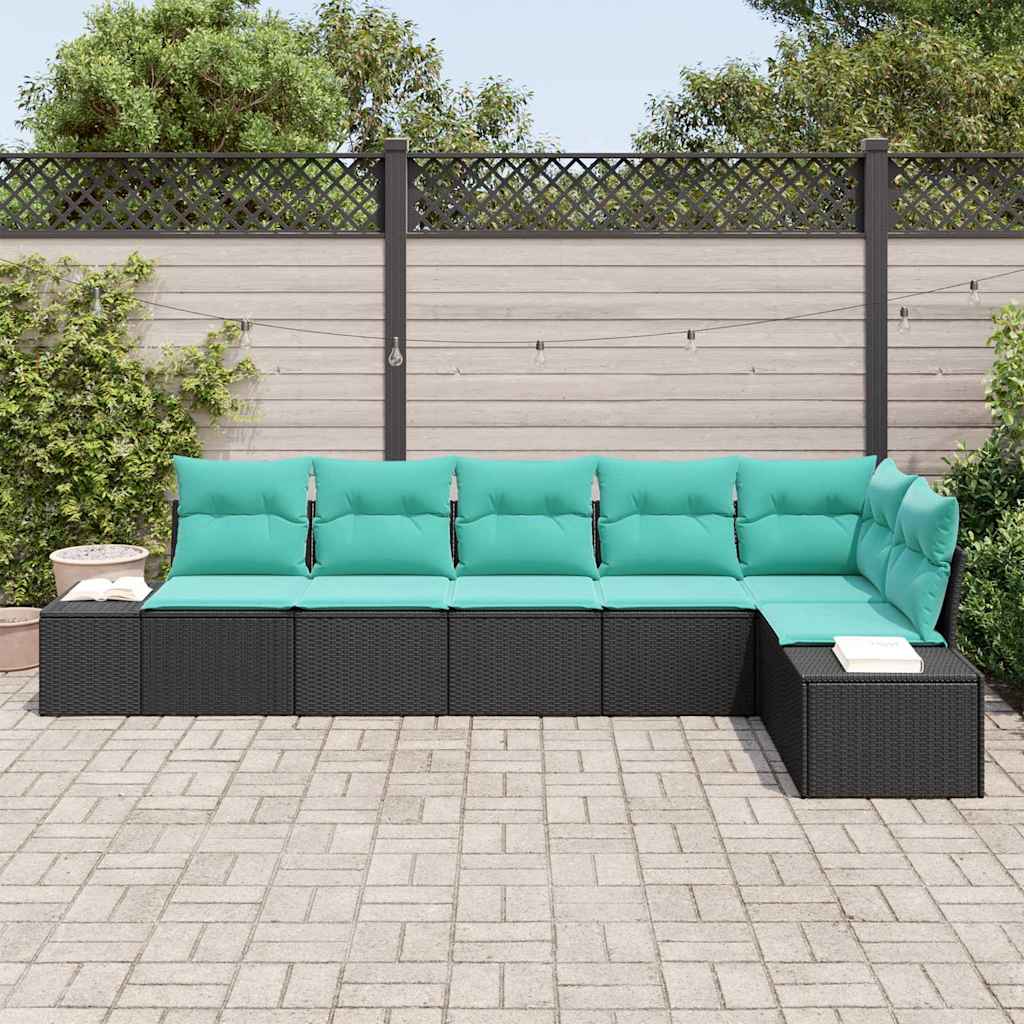 Kerti Kanapé Szett 6 db Fekete polirattan
