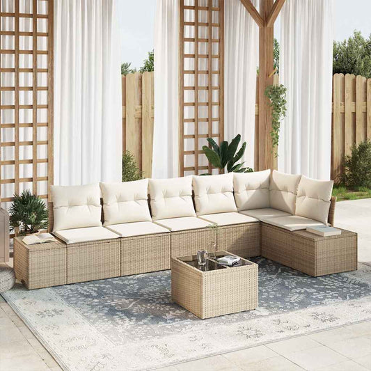 Kerti Kanapé Szett párnával 7 pcs Beige és krém polirattan