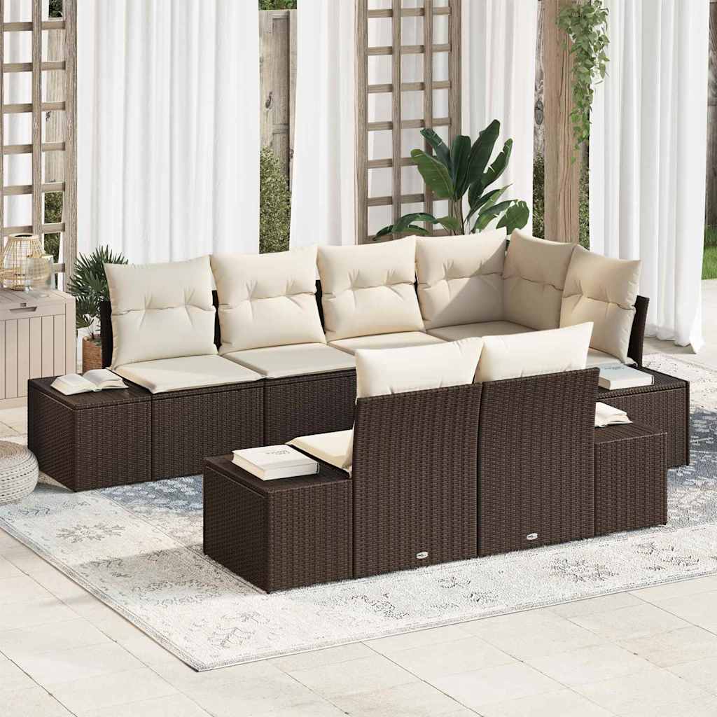 Kerti Kanapé Szett 7 pcs Barna és krémszínű Poli rattan
