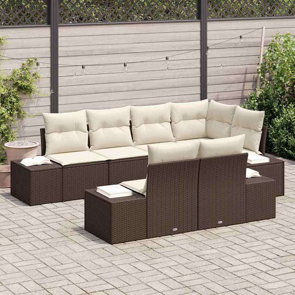 Kerti Kanapé Szett 7 pcs Barna és krémszínű Poli rattan