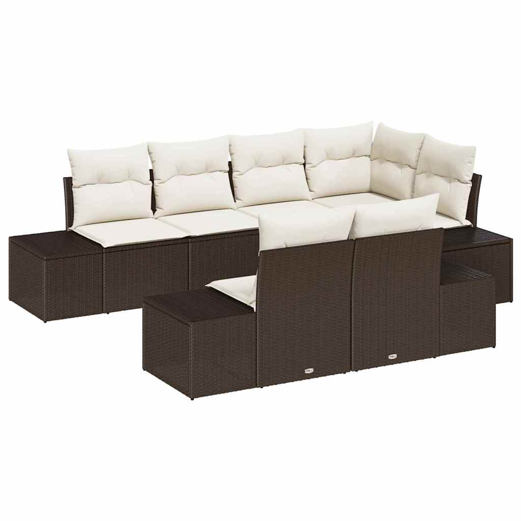 Kerti Kanapé Szett 7 pcs Barna és krémszínű Poli rattan