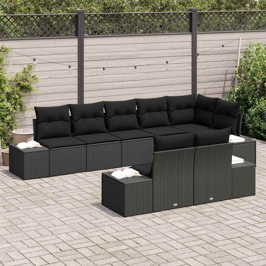 Kerti Kanapé Szett párnával 8 pcs Fekete polirattan