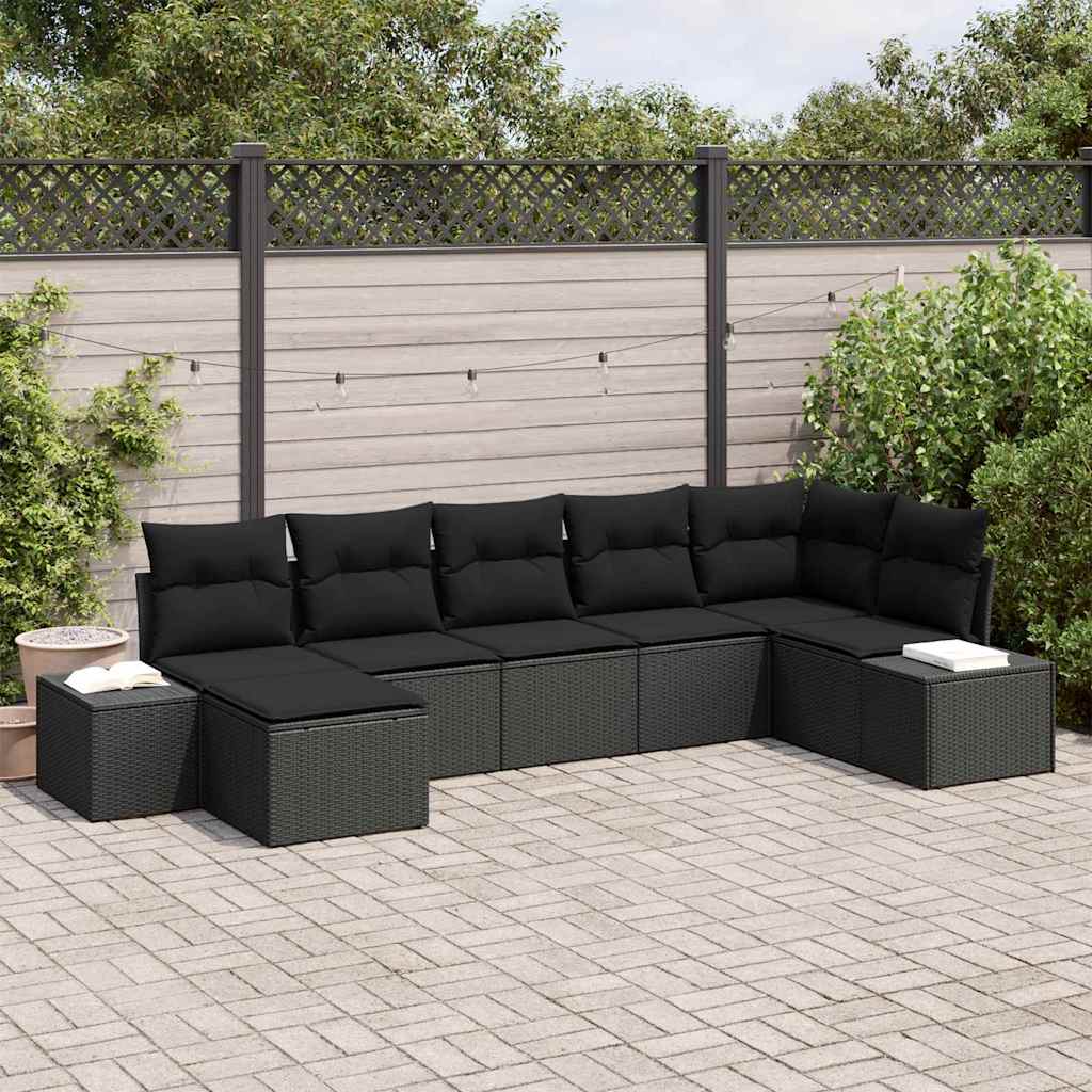Kerti Kanapé Szett párnával 7 pcs Fekete polirattan
