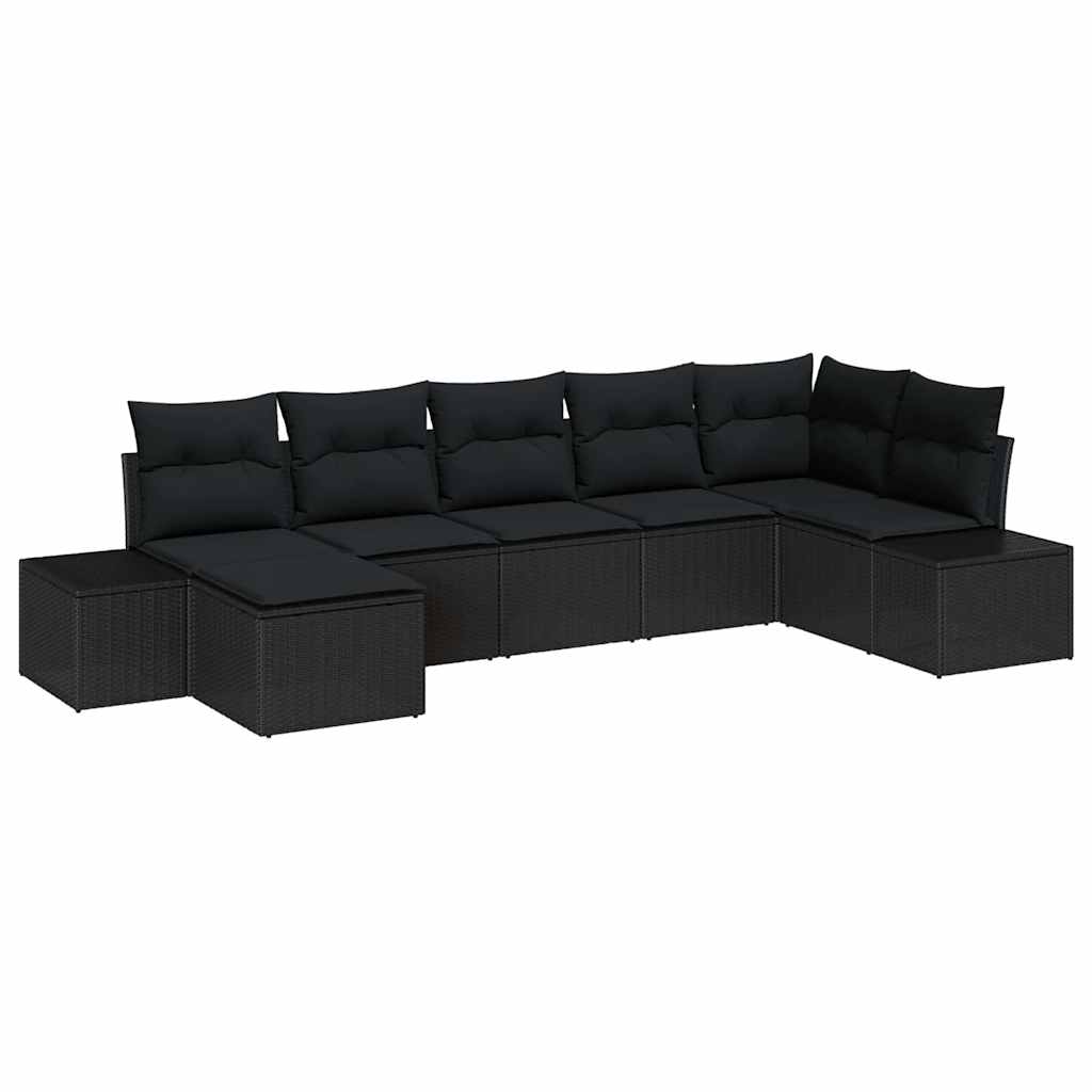 Kerti Kanapé Szett párnával 7 pcs Fekete polirattan