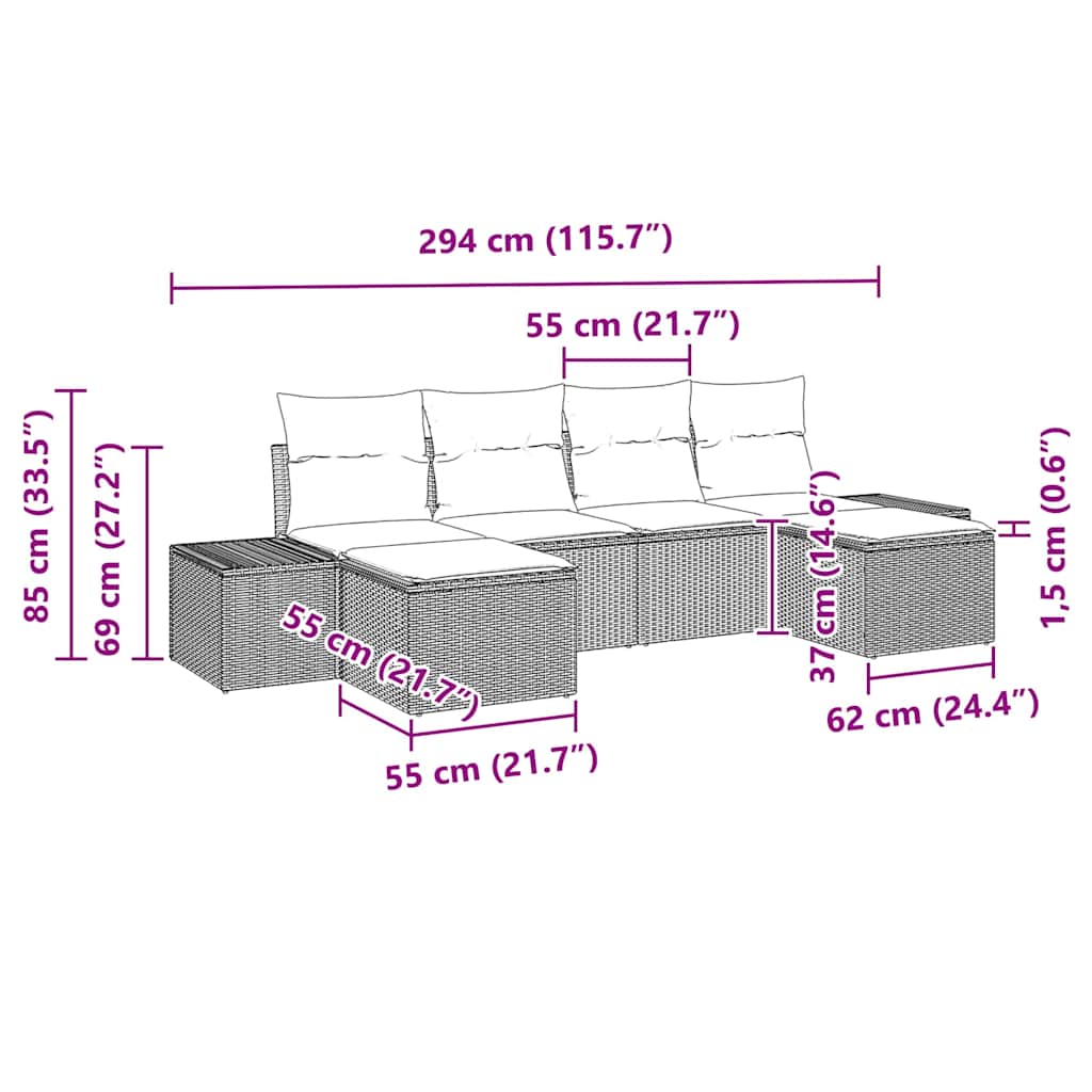 Kerti Kanapé Szett párnával 6 pcs Barna polirattan
