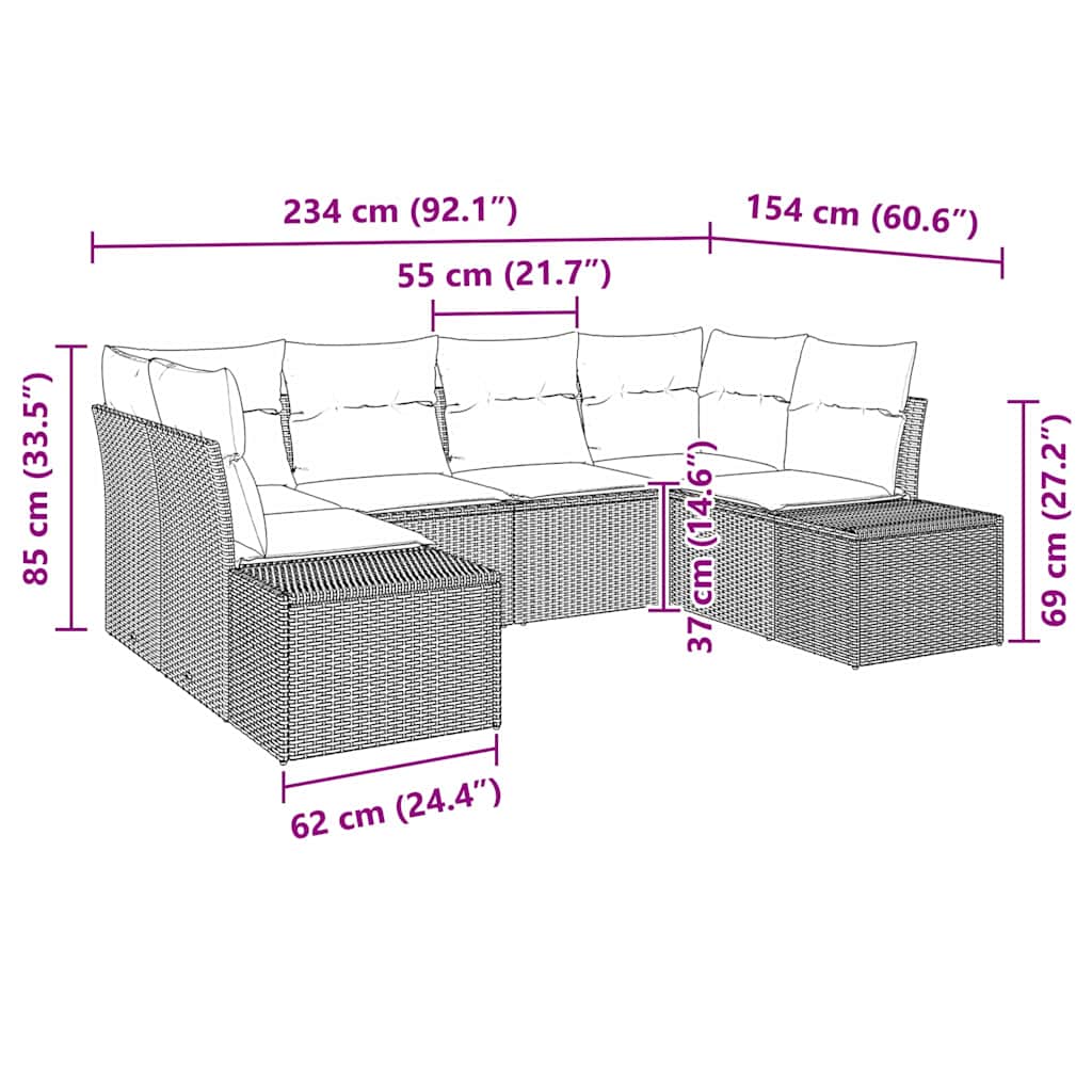 Kerti Kanapé Szett párnával 6 pcs Bézs polirattan