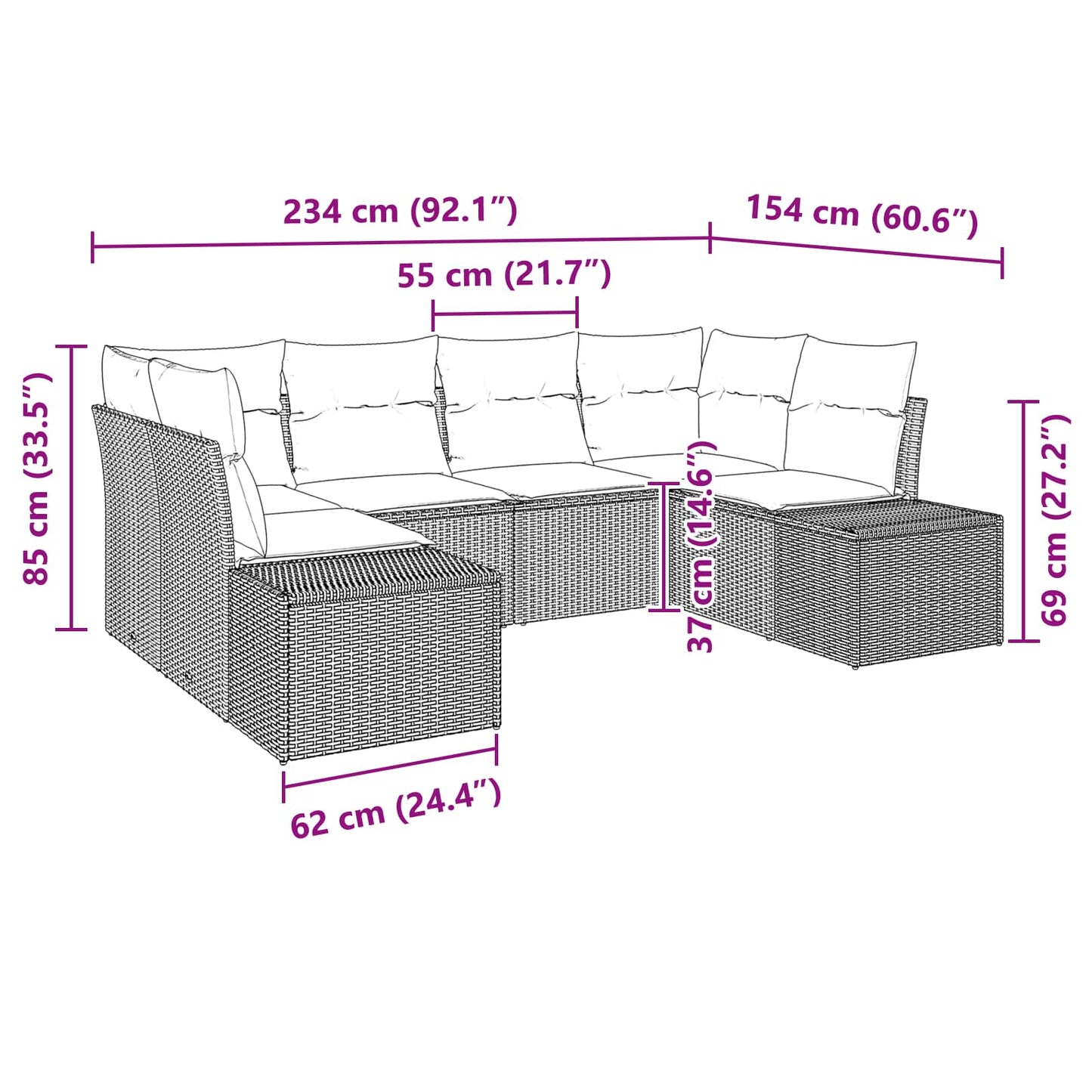 Kerti Kanapé Szett párnával 6 pcs Barna polirattan