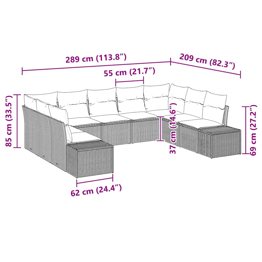 Kerti Kanapé Szett párnával 9 pcs Barna polirattan