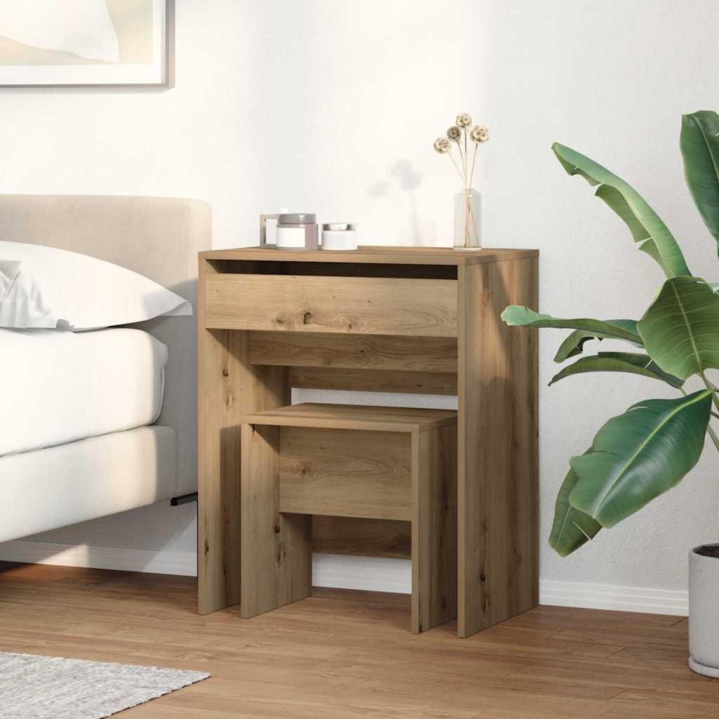 Sminkasztal 2 pcs kézműves tölgy 60 x 40 x 75 cm Szerelt Fa