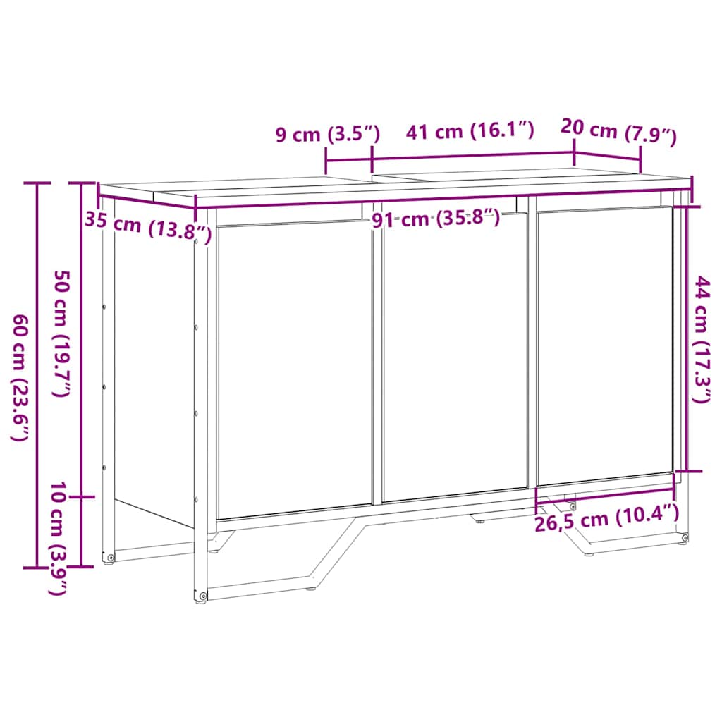 Fürdőszobai mosdószekrény Artisan tölgy 91 x 35 x 60 cm