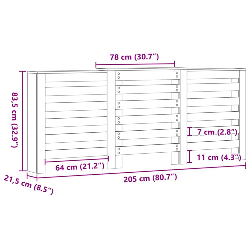 Radiátor fedezék Fekete tölgy 205 x 21,5 x 83,5 cm Szerelt Fa