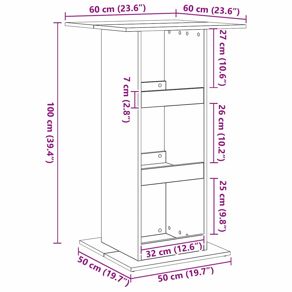Bárasztal polcokkal Fekete tölgy 60 x 60 x 100 cm Faanyag