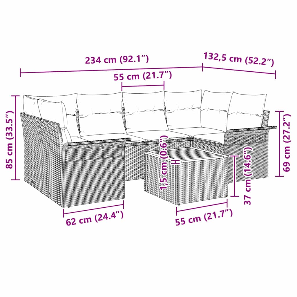 Kerti Kanapé Szett párnával 7 pcs Szürke polirattan