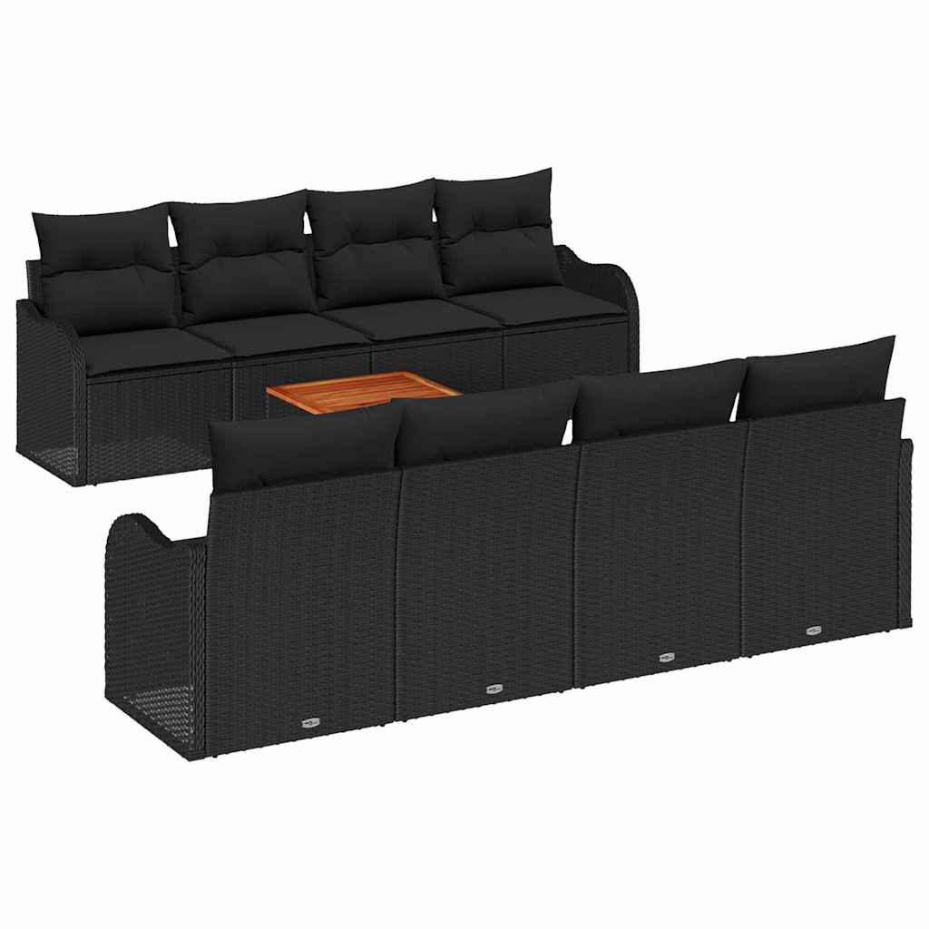 Kerti Kanapé Szett párnával 9 pcs Fekete polirattan