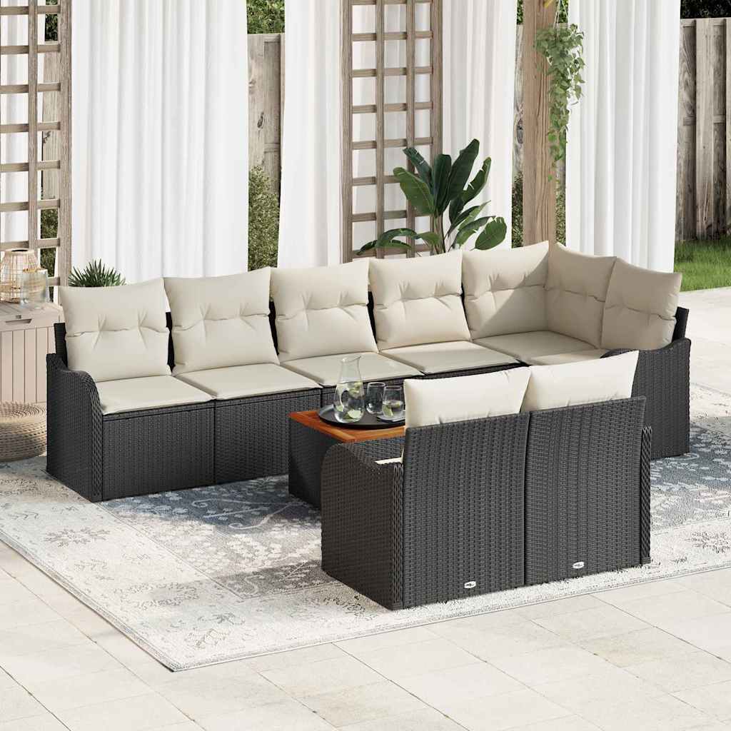 Kerti Kanapé Szett párnával 9 pcs Fekete polirattan
