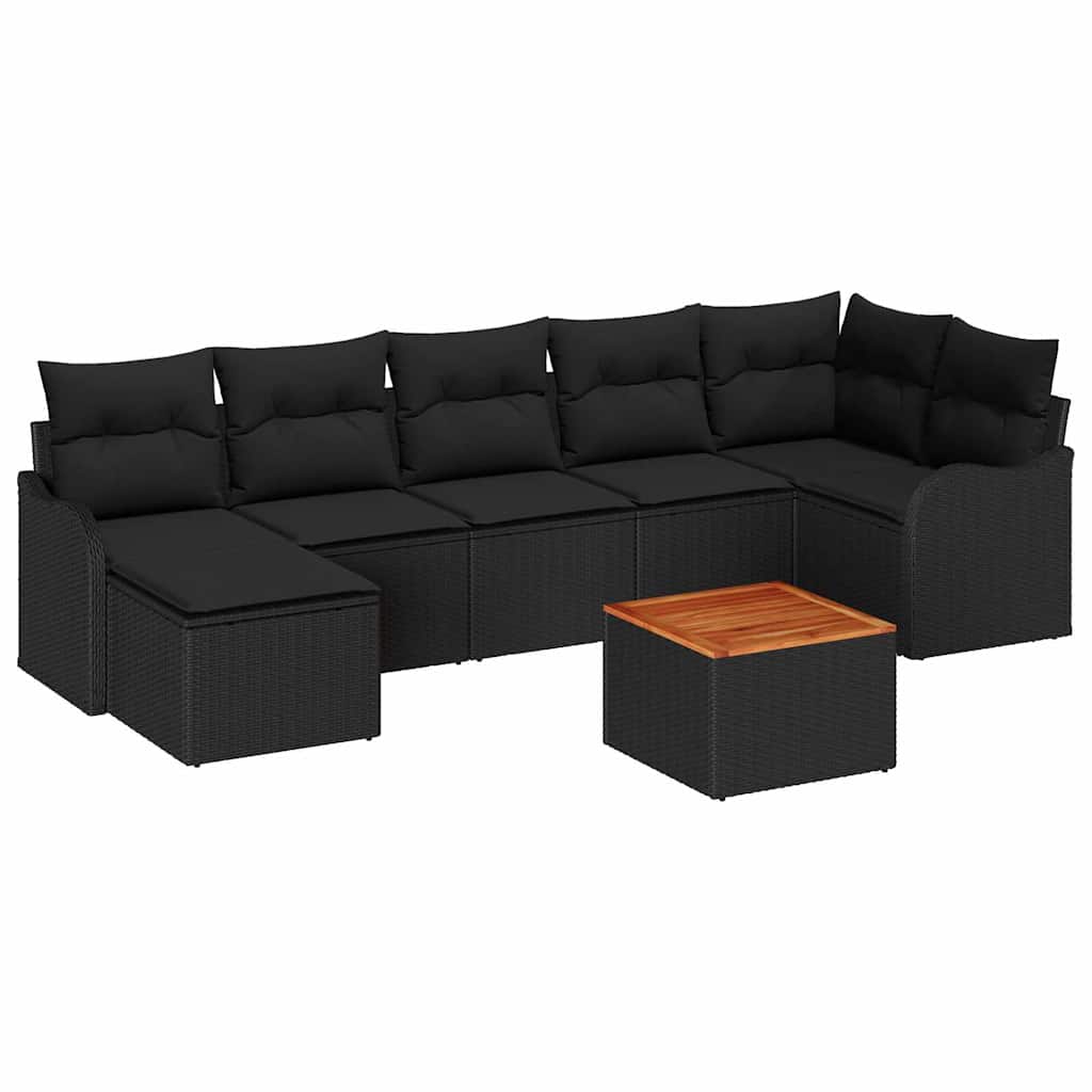 Kerti Kanapé Szett párnával 8 pcs Fekete polirattan