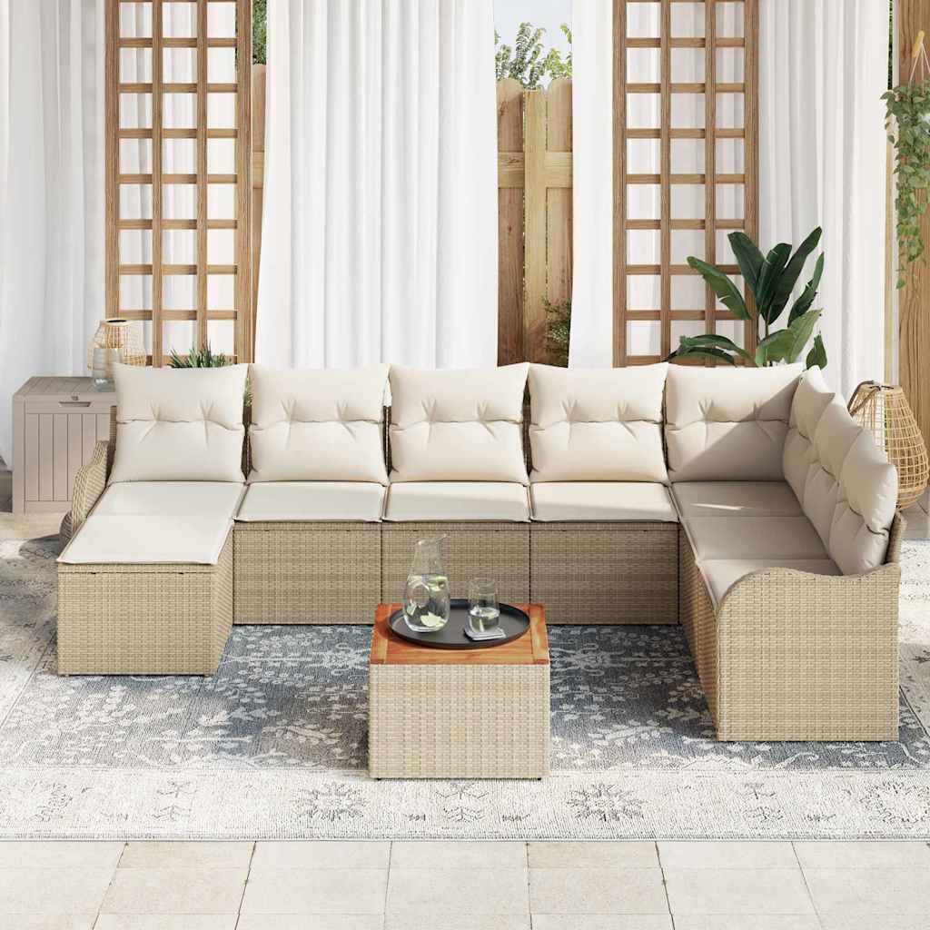 Kerti Kanapé Szett párnával 9 pcs Bézs polirattan