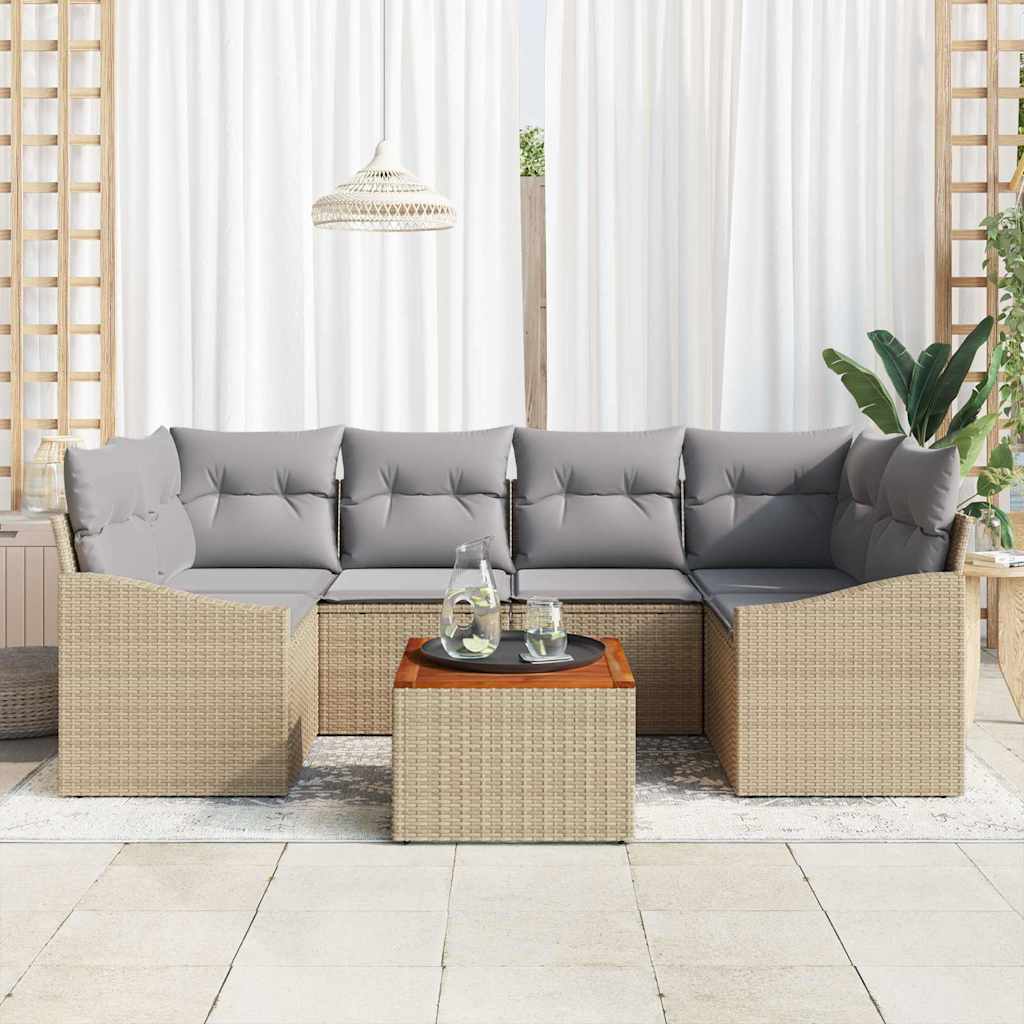 Kerti Kanapé Szett párnával 7 pcs Bézs polirattan
